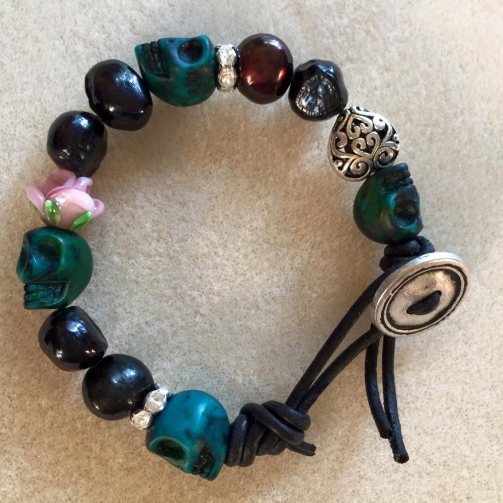 Teal black skull bracelet